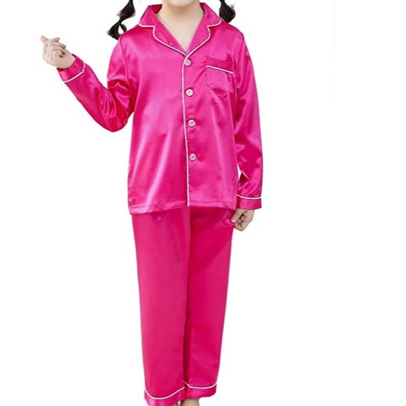 NWT GIRLS ROSE COLORED 2 PIECE SATIN PAJAMA SET - Picture 6 of 16
